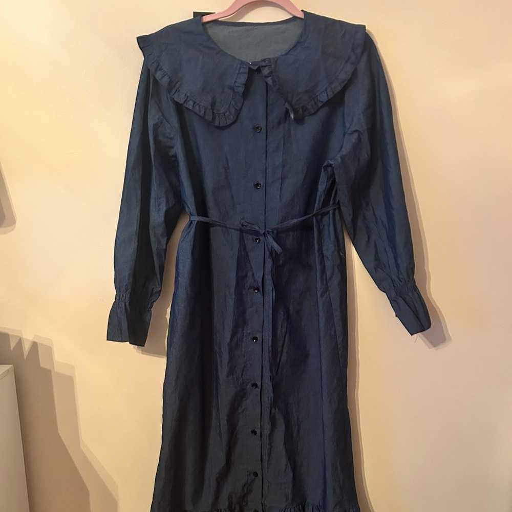 Elegant Blue Ruffled Women's Dress